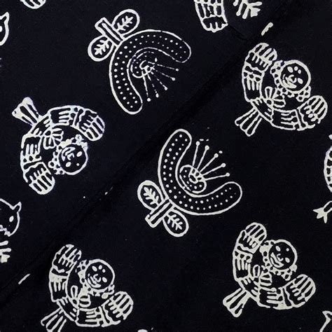 Pure Cotton Black And White Girl With Wings And Bird Motif Hand Block ...