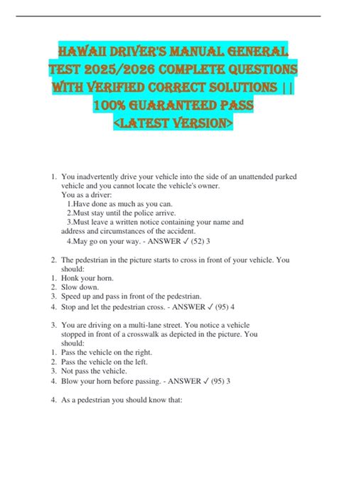 Hawaii Driver's Manual General Test 2025/2026 COMPLETE QUESTIONS WITH ...