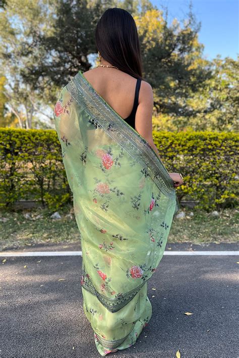 Buy Mint Green Organza Saree 38498 Online | Karagiri