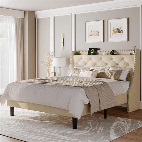 Amazon.com: Feonase Full Size Bed Frame with Luxury Wingback and Fast ...