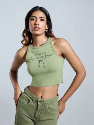 Buy MIXT by Nykaa Fashion Sage Green Text Graphic Printed Tank Top (XS ...