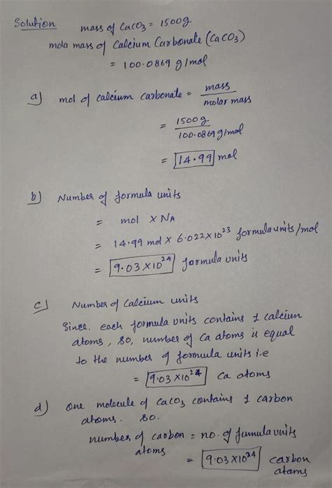 [Solved] 3. Using the molar mass of calcium carbonate, calculate each of the following in terms ...