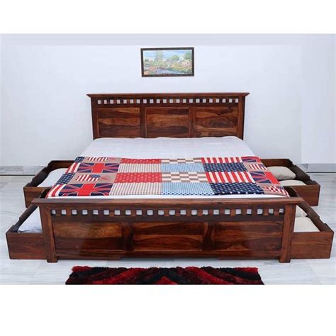 Priti Solid Wood King Size Drawer Storage Double Bed in Teak Finish ...