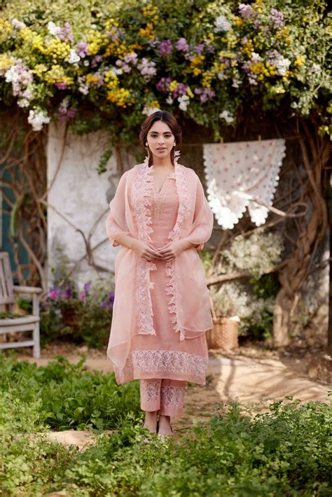 PINK CHERRY BLOSSOM fields- set of 3 ( kurta, pant & dupatta) - Naaz B ...