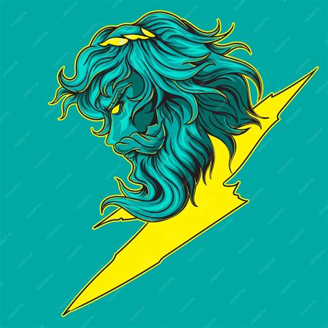 Zeus logo illustration facing right in blue with a burning yellow ...