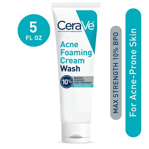 CeraVe Acne Foaming Cream Wash with 10% Benzoyl Peroxide for Face & Body, 5 oz - Walmart.com