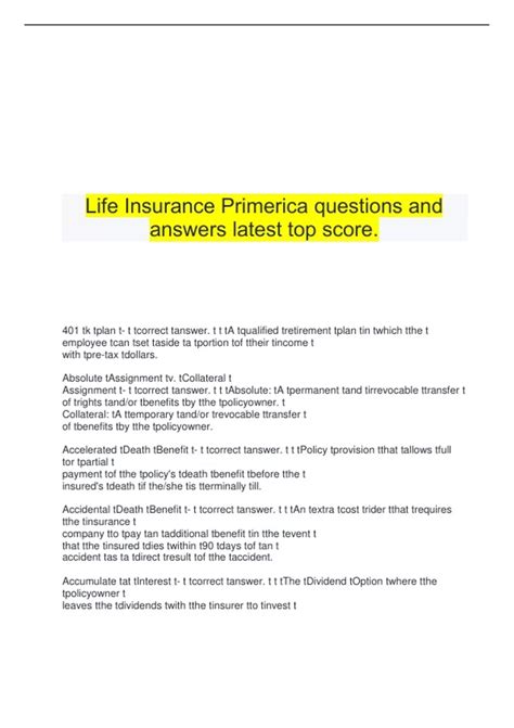 Life Insurance Primerica questions and answers latest top score. - Life ...
