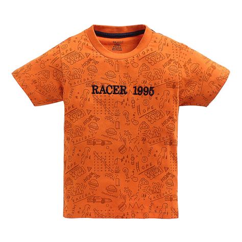 Hopscotch Smarty Boys' Cotton Funky Print T-Shirt in Orange Colour for ...