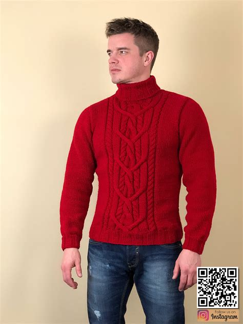 Mens red sweater Wool turtleneck sweater | Etsy