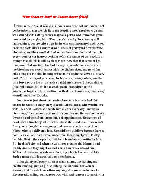 The Scarlet Ibis Text - Extra help - "The Scarlet Ibis" by James Hurst ...