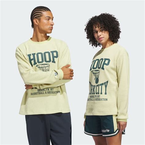 adidas Hoop York City Long Sleeve Cotton Waffle Tee - Yellow | Free ...