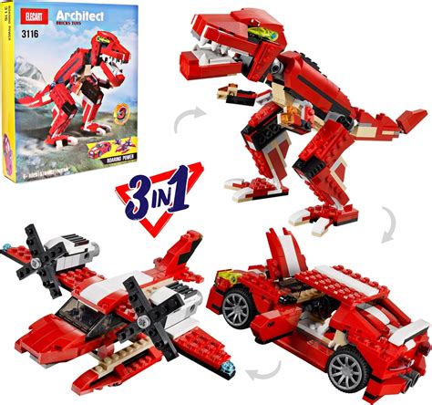 Elecart Roaring Power 3-in-1 Dinosaur T. rex Toy Blocks Sports Car ...