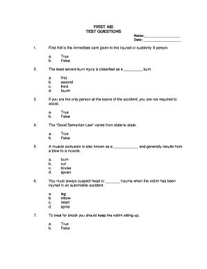 Fillable Online FIRST AID TEST QUESTIONS Name Date Fax Email Print ...
