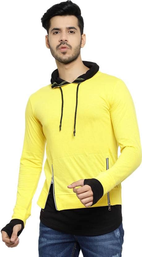 Black Collection Self Design Men Hooded Neck Black, Yellow T-Shirt ...