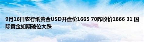 9月16日农行纸黄金USD开盘价1665 70昨收价1666 31 国际黄金如期破位大跌_产业观察网