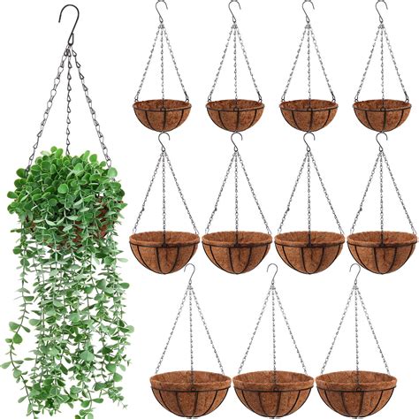 Didaey 12 Packs Metal Hanging Planter Basket Round Wire Plant Holder ...