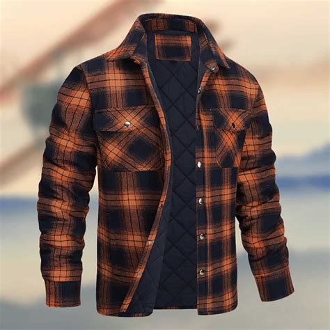 cllios Men's Flannel Shirt Jacket with Quilted Lined Classic Fit Long ...