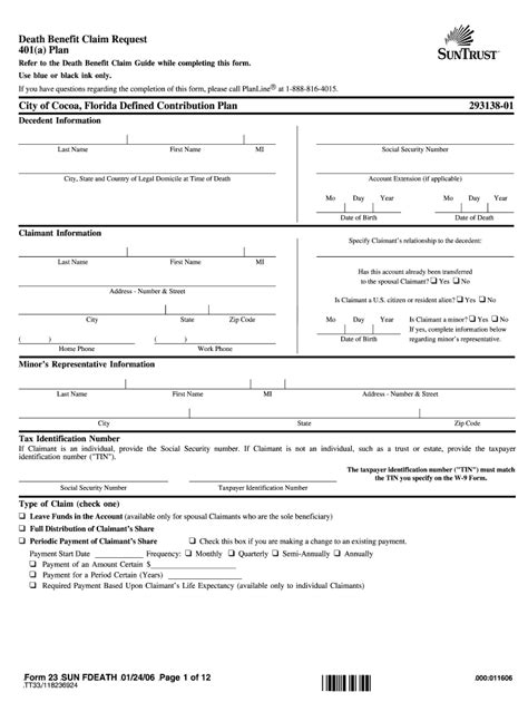 Fillable Online cocoafl Death Benefit Claim Request 401(a) Plan ...