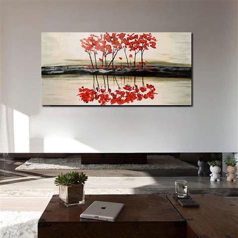 999STORE red trees with showdow in the water canvas oil painting wall ...