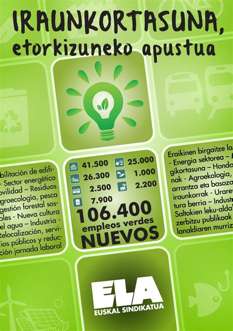 Euskal Herrian 106.000 lanpostu berde sor daitezke — ELA Sindikatua