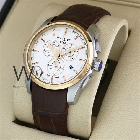 TISSOT 1853 521 CHRONOGRAPH WATCH WHITE WITH LEATHER BROWN BELT ...