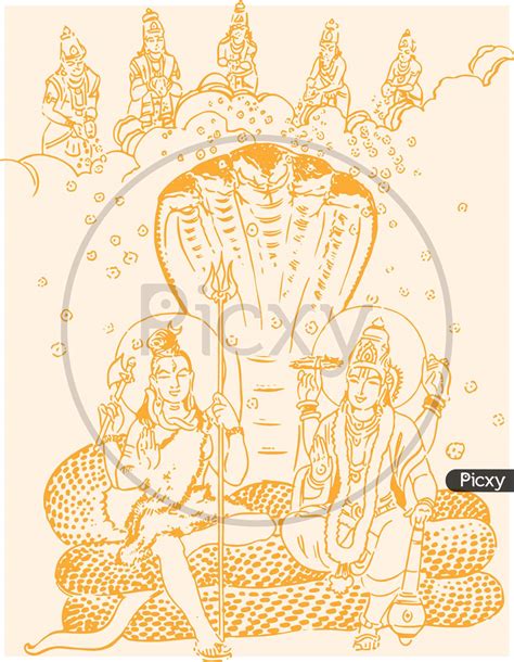 Image of Sketch Of Hindu Gods Lord Shiva And Vishnu Sitting Together ...