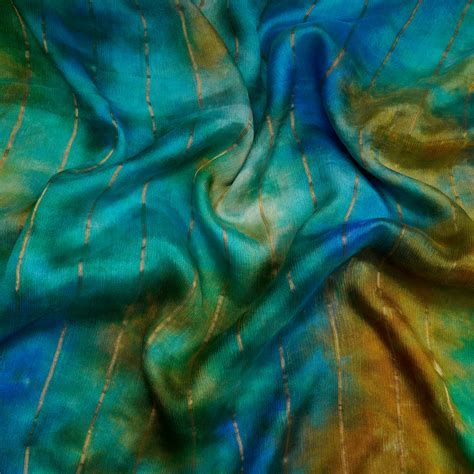 Buy (Pre-Cut 3.20Mtr)Blue-Green Handcrafted Tie and Dye Pattern Screen ...