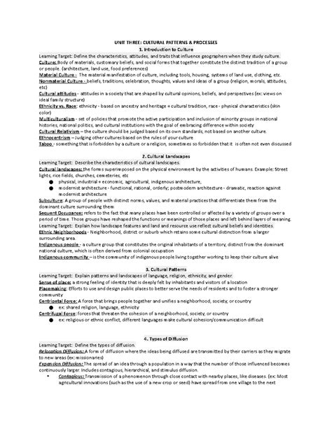 AP HUG Unit 3 Study Guide: Cultural Patterns & Processes Notes - Studocu