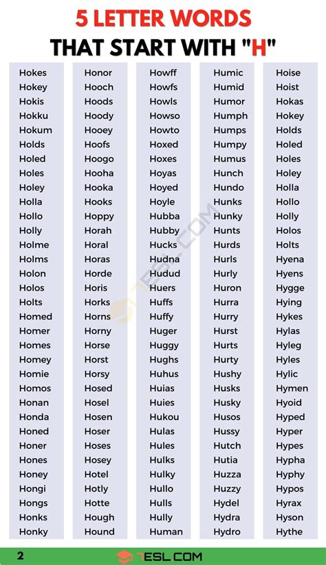 5 Letter Words that Start with H (490+ English Words) • 7ESL