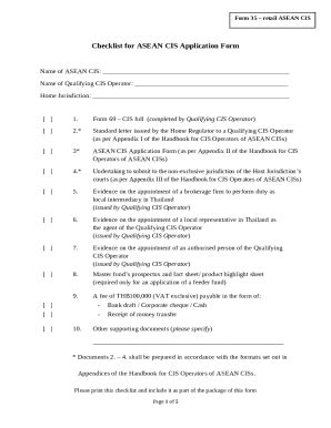Checklist for ASEAN CIS Application Doc Template | pdfFiller