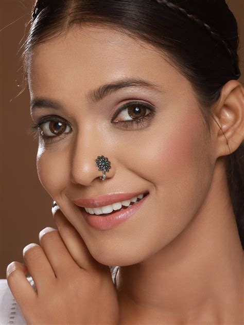 Set Of 10 Silver-Plated Oxidised Stone Studded Nose Pins – Jazzandsizzle