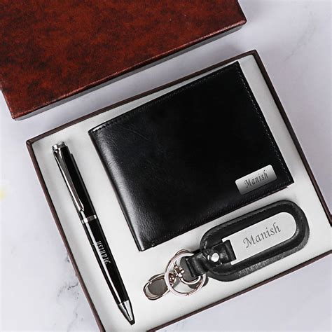 Personalized Wallet Pen & Keychain Combo Black Color