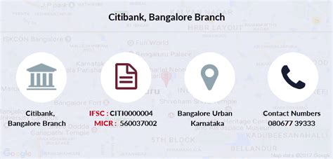 Citibank Bangalore IFSC Code CITI0000004