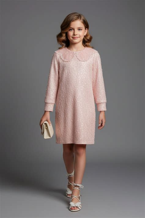 Buy Tiny Girl Girls Dress Peach Party Solid Winter wear