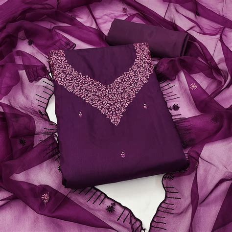 Purple Sequins Embroidered Art Silk Dress Material