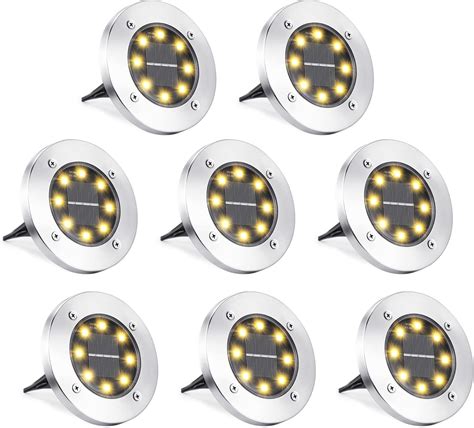 Qedertek Solar Ground Lights, 8 Pack 8 LED Solar Garden Lights Outdoor ...