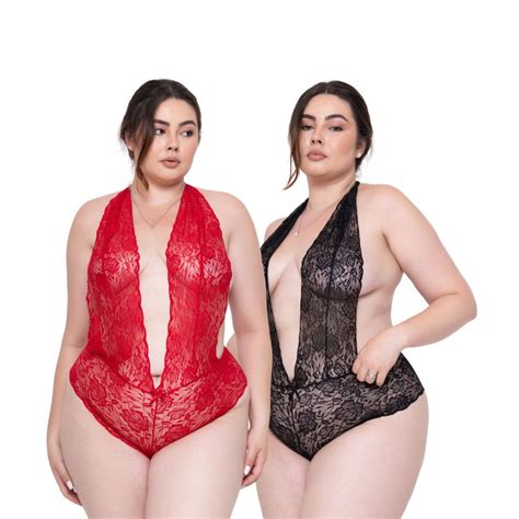 Kit 2 Body Rendado Plus Size Sexy Lingerie Feminino Sensual | Shopee Brasil