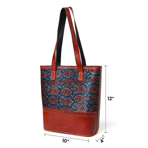 Neela Ajrakh Leather Tote Bag — MaheTri
