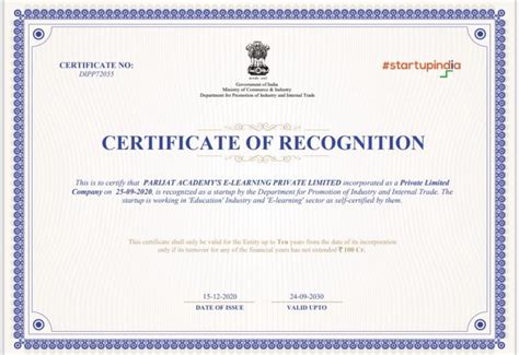 STARTUP INDIA CERTIFICATE| Photo Gallery | Parijat Academy.