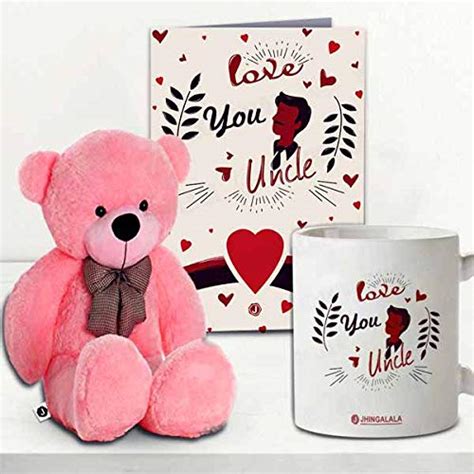 Jhingalala Teddy Bear with Love You Uncle Printed Mug and Greeting Card ...