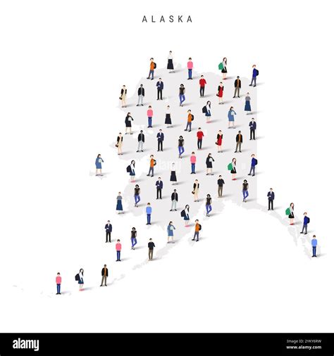 Alaska US state population map. Large group of people. Flat vector illustration isolated on ...