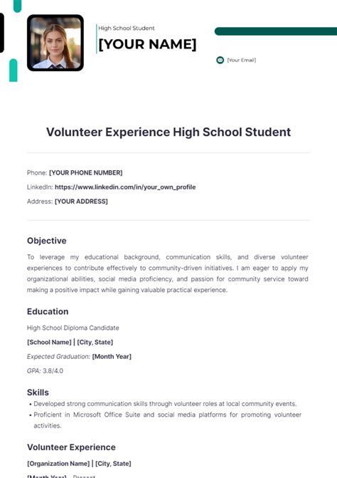 Free Volunteer Experienced High School Resume Template to Edit Online