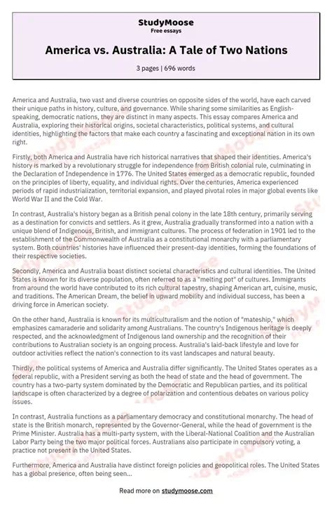 America vs. Australia: A Tale of Two Nations Free Essay Example