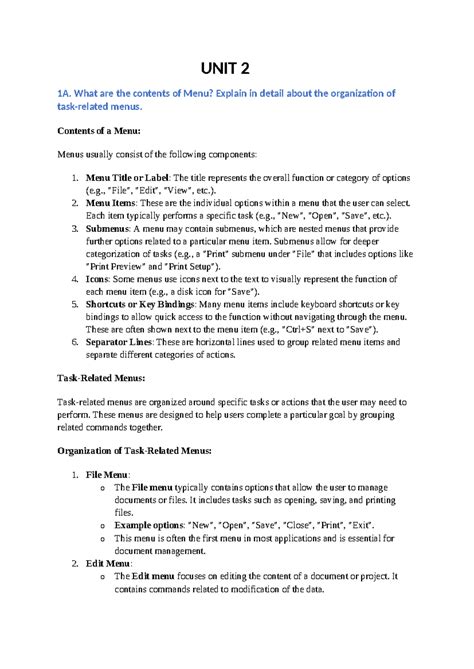 HCI UNIT 2: Detailed Overview of Menu Organization and Design - Studocu