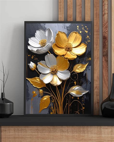 Black & Gold Floral Wall Art Canvas for Living Room & Bedroom Decor ...
