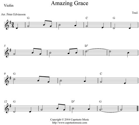 Easy Sheet Music For Beginners: Amazing Grace, free violin sheet music ...