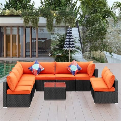 QUBOX Outdoor Patio Furniture Sets,Garden Conversation Wicker Sofa Set ...