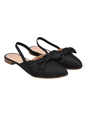 Buy Shoetopia Front Bow Décor Pointed Toe Flat Black Mules For Girls ...