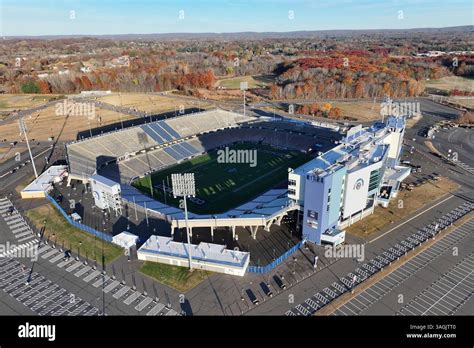 A general overall aerial view of Pratt & Whitney Stadium at Rentschler ...