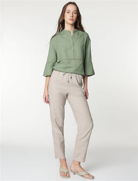 Buy Linen Rich Embroidered Bell Sleeves Tunic at Marks & Spencer